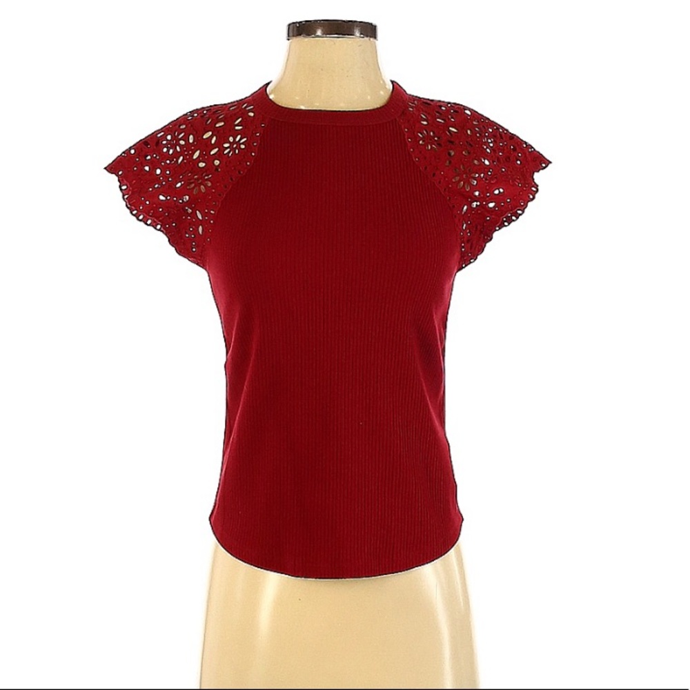 La Vie Short Sleeve Eyelet Embroidered Top Size XS